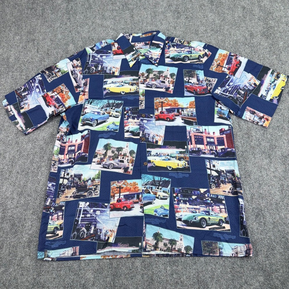 Reyn Spooner Shirt Mens Large Blue Ford Motor Company 100 Years Spun Rayon Aloha